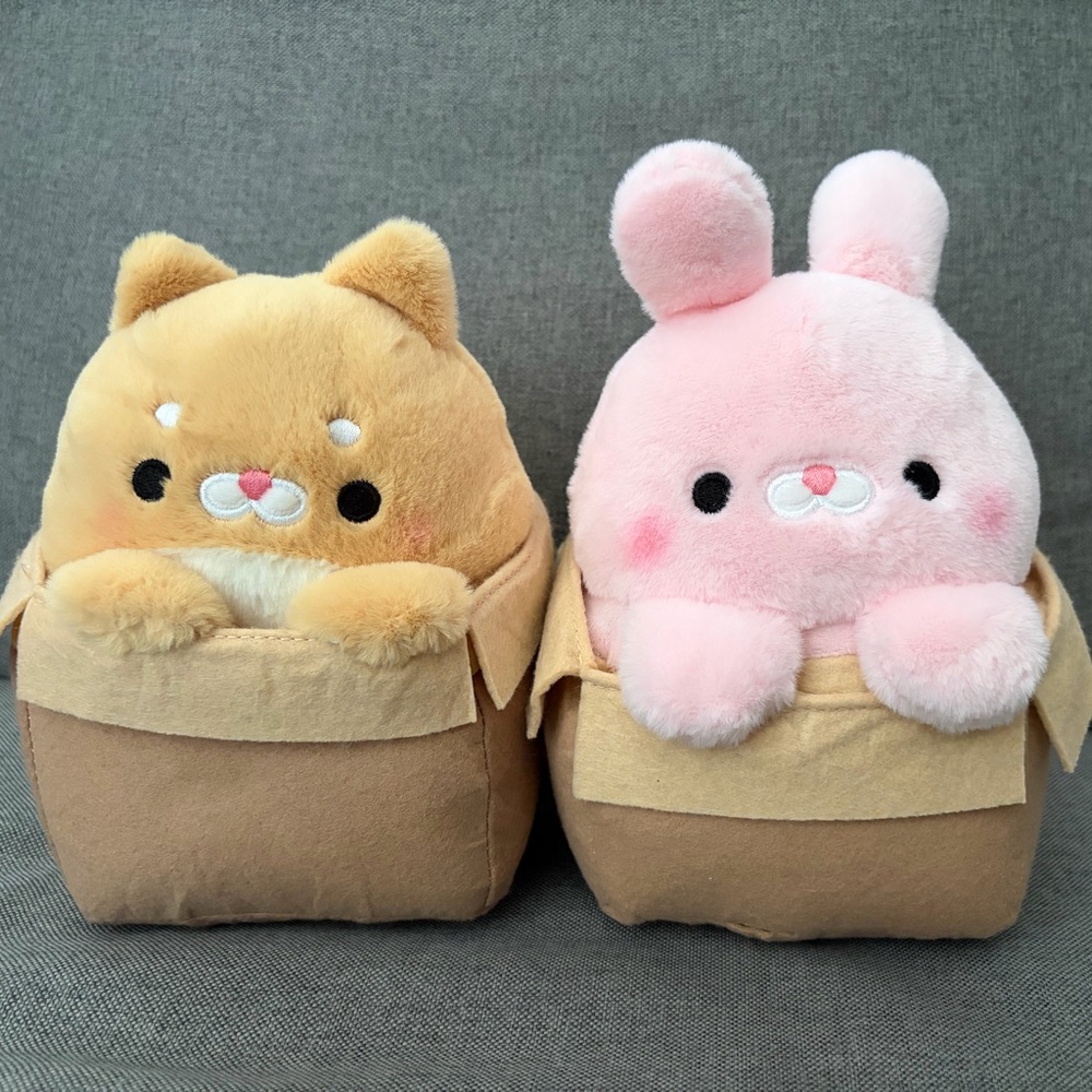 BRAND NEW 7 Inch Bunny and Shiba in a Box Set of 2 Plushies from Round1 NWT